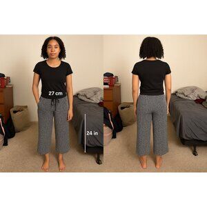 Max Studio Black White Geometric Crepe Wide Leg Crop Pants S 1701C02 Pockets